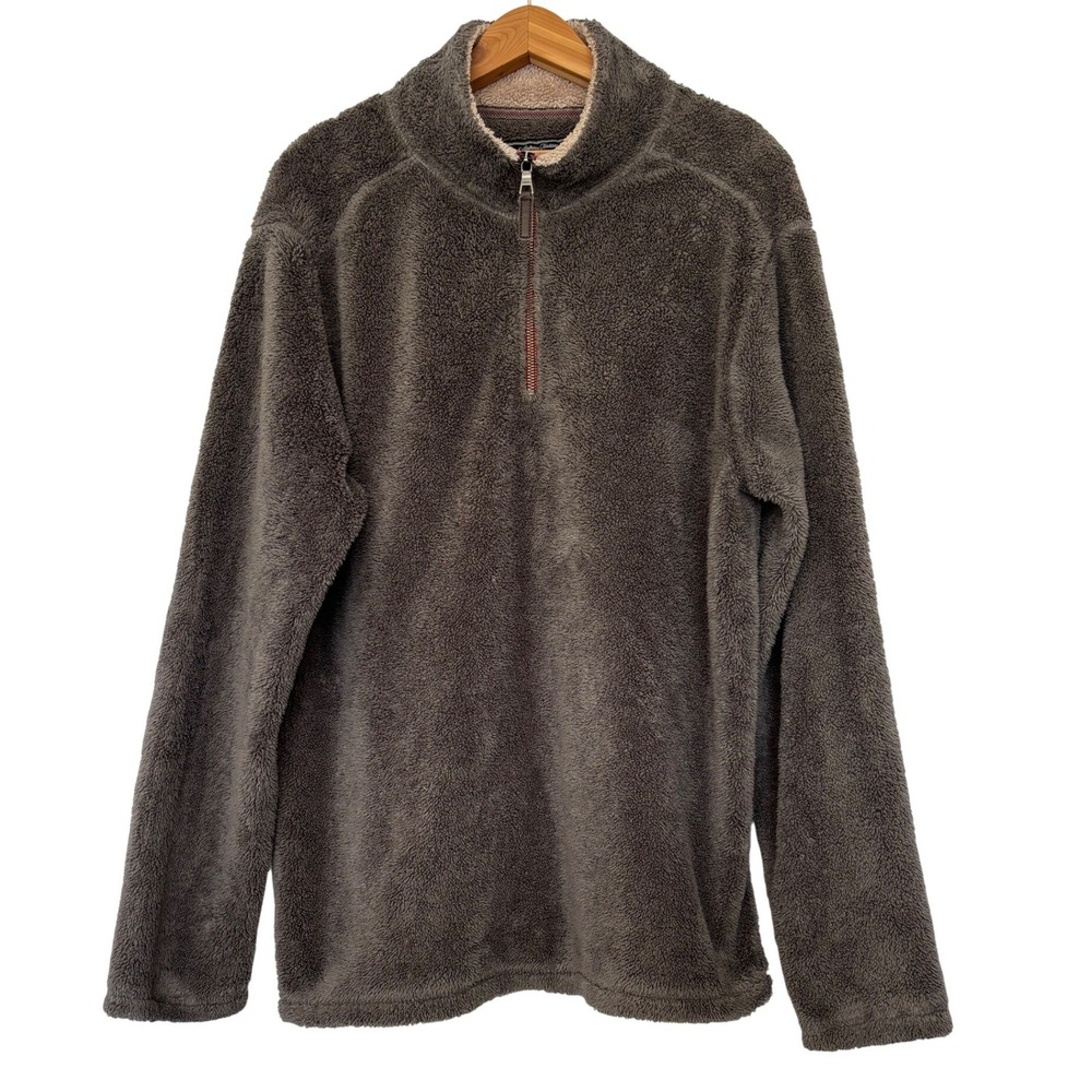 Trinity American Mens Large Sherpa Fleece Brown Quarter Zip Pullover Gorpcore